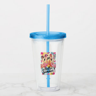 Hello Summer Cute Flamingo Beach Vacation Tropical Acrylic Tumbler