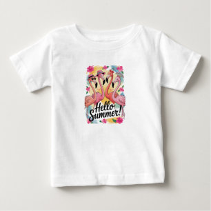 Hello Summer Cute Flamingo Beach Vacation Tropical Baby T-Shirt