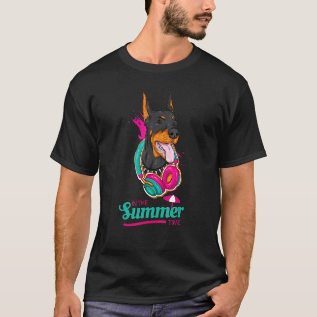 Hello Summer Dobie Holiday Doberman Pinscher Beach T-Shirt (Front)