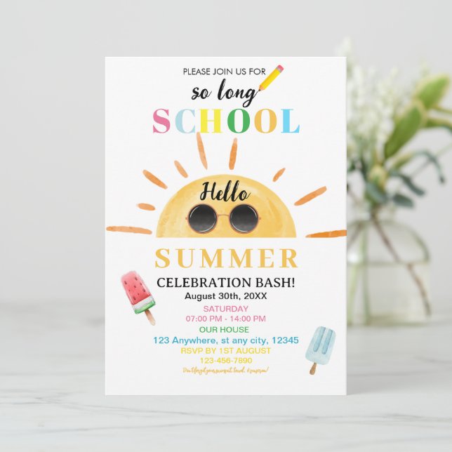Hello Summer End of School School’s Out party Invitation (Standing Front)