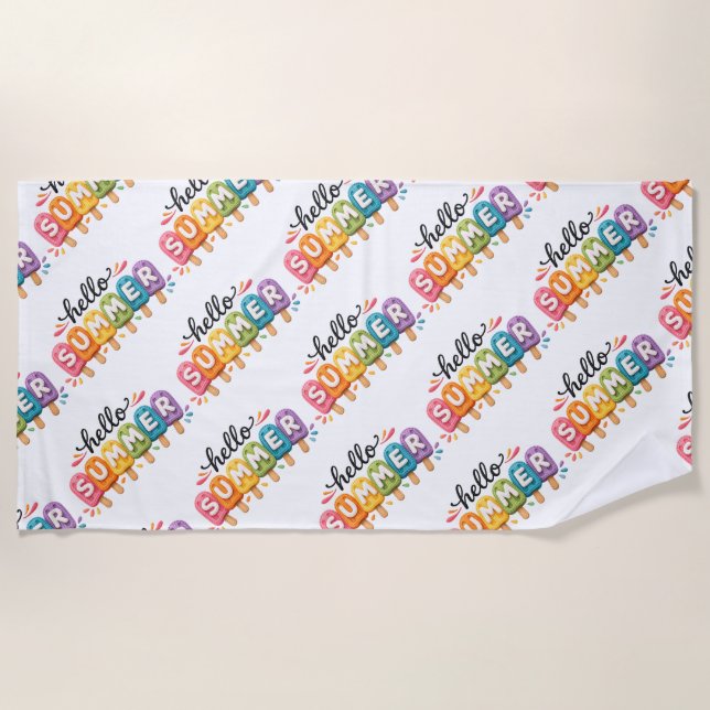 Hello Summer Faux Yarn Design Beach Towel (Front)