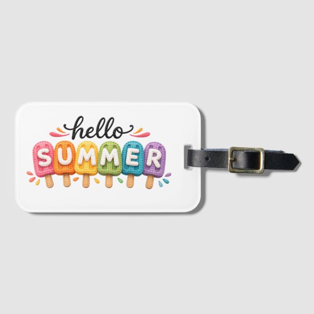 Hello Summer Faux Yarn Design Luggage Tag (Front Horizontal)