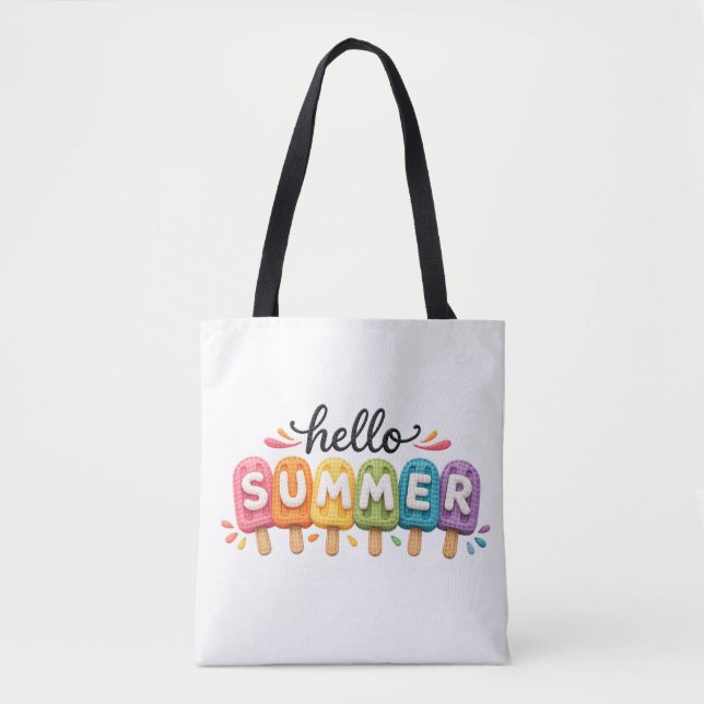 Hello Summer Faux Yarn Design Tote Bag (Front)