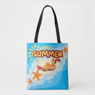 Hello Summer Flamingo Beach Tote Bag