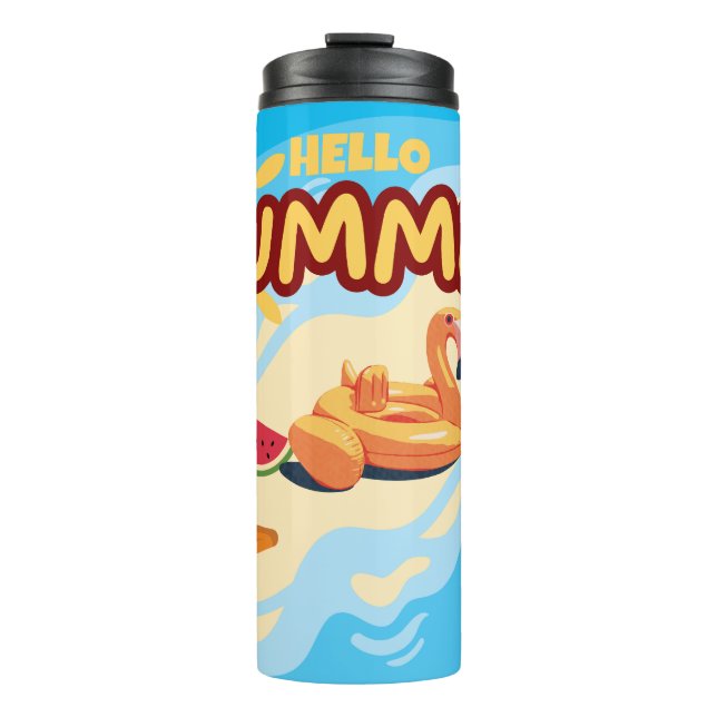 Hello Summer Flamingo Thermal Tumbler (Front)