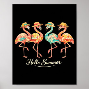 Hello Summer Flamingo Vintage Trocal Cute Birds Poster