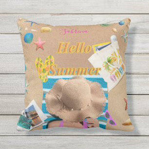 Hello Summer Fun Beach Sea Seashells Personalised Cushion