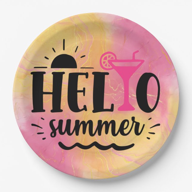 Hello Summer Fun Party Paper Plate (Front)