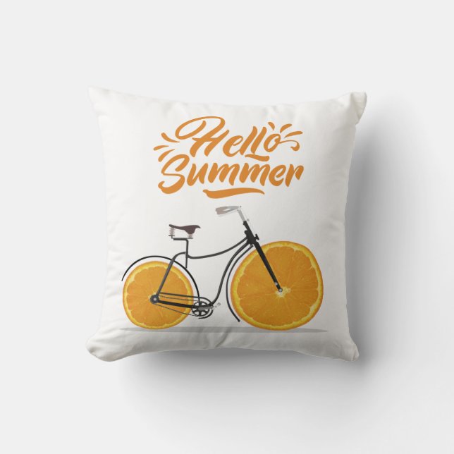 Hello summer, funny retro bike T-Shirt Cushion (Front)
