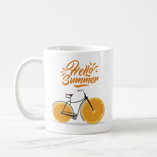 Hello summer, funny retro bike T-Shirt Throw Pillo Coffee Mug (Left)