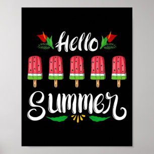 Hello Summer Funny Water Melon Design Ice Cream Lo Poster