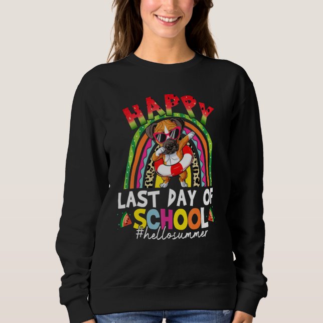 Hello Summer Graduation Boxer Dog Dabbing Rainbow  Sweatshirt (Front)