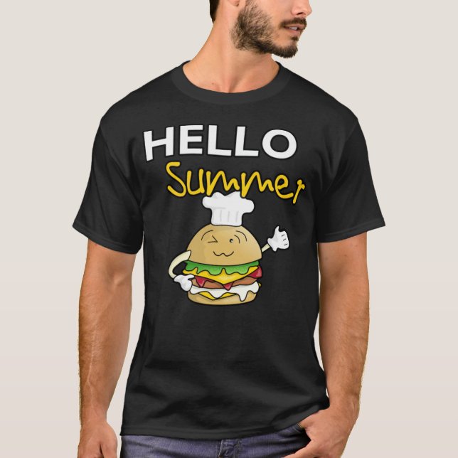 Hello Summer hamburger with chef hat zoo birthday  T-Shirt (Front)
