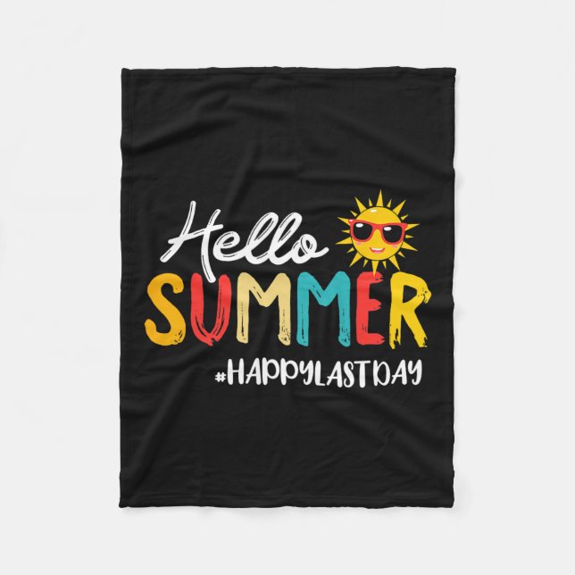 Hello Summer Happy Last Day Of School Teacher Stud Fleece Blanket (Front)