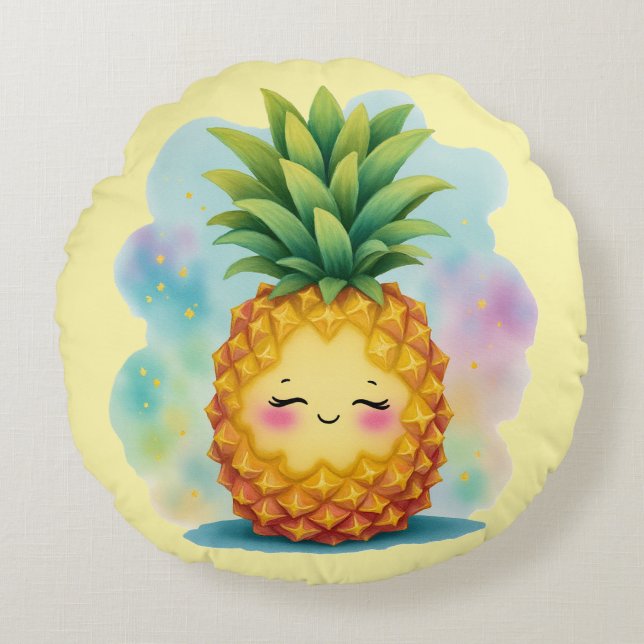 Hello Summer Happy Pineapple Round Pillow (Front)