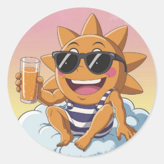 Hello summer holiday classic round sticker