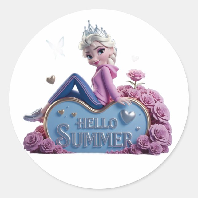 Hello summer holiday classic round sticker (Front)