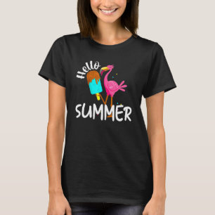 Hello Summer Ice Cream Popsicle Flamingo Summer Va T-Shirt