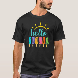 Hello Summer Ice Cream Popsicle Ice Lolly Summer V T-Shirt