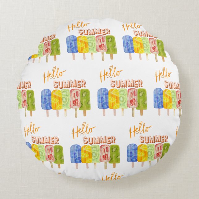hello summer ice cream round cushion (Front)