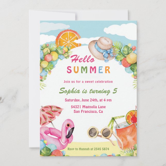 Hello Summer Kids Birthday  Invitation (Front)