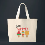 Hello Summer Large Tote Bag<br><div class="desc">Celebrate summer with this fruit popsicles design!  Use it on a yard flag to welcome people to your home!</div>