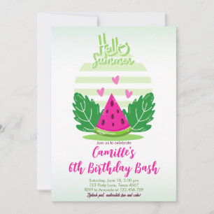 Hello Summer melon Girl Birthday party Invitation