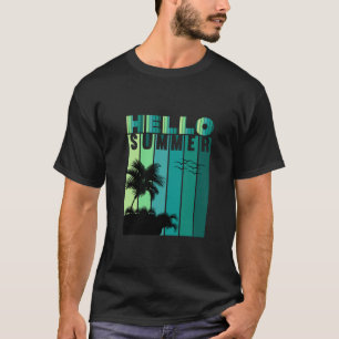 Hello Summer Palm Sunset Birds Silhouette T-Shirt
