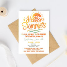 Hello Summer Party Invitation Sun Summer Orange