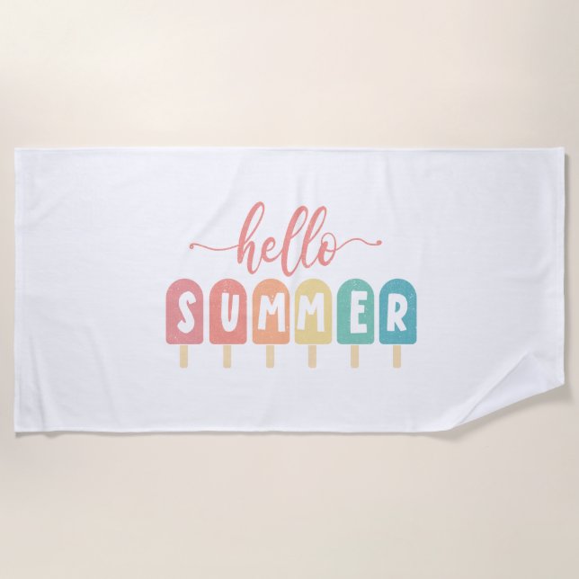 Hello Summer Pastel Popsicles Beach Towel (Front)