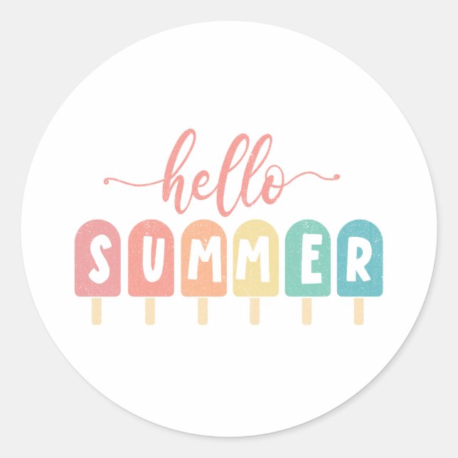 Hello Summer Pastel Popsicles Classic Round Sticker (Front)