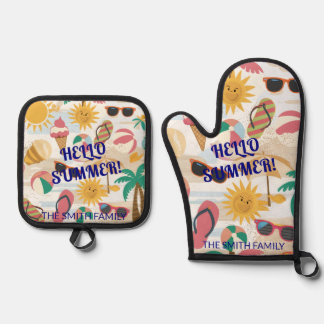 Hello Summer Personalised Gift Oven Mitt & Pot Holder Set