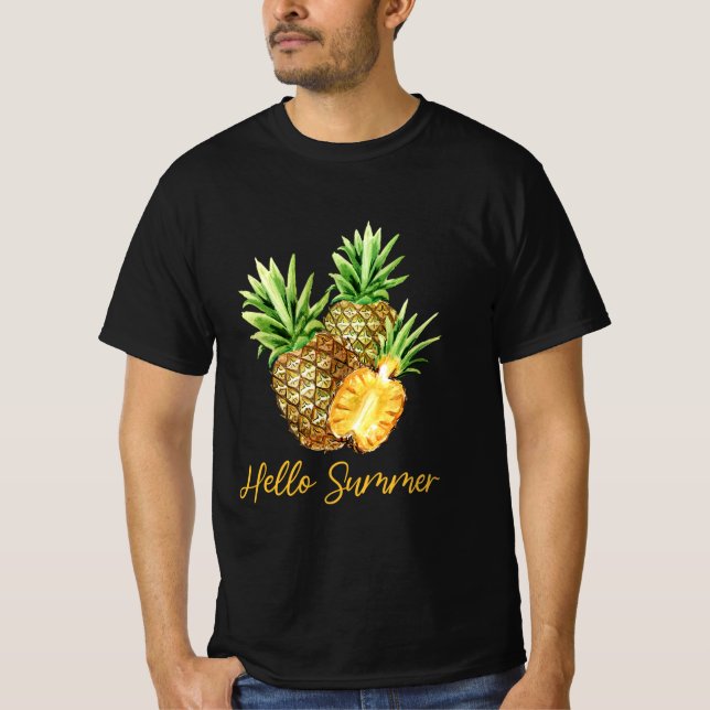 Hello Summer Pineapple Tropical Fruit T-Shirt (Front)