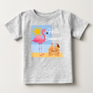 Hello Summer Pink Flamingo Design - Baby Fine Jers T-Shirt