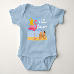 Hello Summer Pink Flamingo Design - Baby Jersey Bo Baby Bodysuit