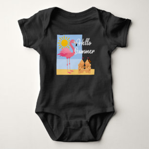 Hello Summer Pink Flamingo Design - Baby Jersey Bo Bodysuit