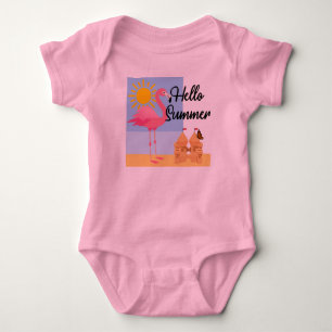 Hello Summer Pink Flamingo Design - Baby Jersey Bo Bodysuit