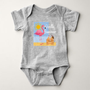 Hello Summer Pink Flamingo Design - Baby Jersey Bo Bodysuit