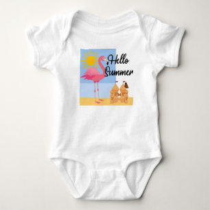 Hello Summer Pink Flamingo Design - Baby Jersey Bo Bodysuit