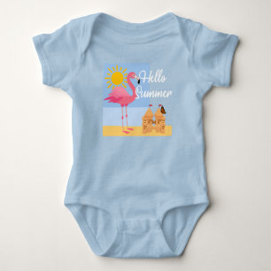Hello Summer Pink Flamingo Design - Baby Jersey Bo Bodysuit
