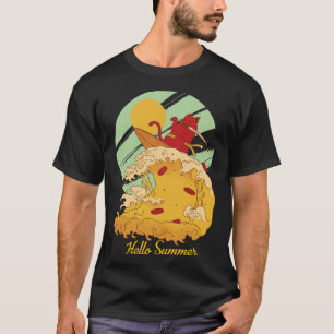 Hello Summer Pizza Wave Vintage Surfer Surfing Ret T-Shirt