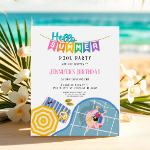Hello Summer Pool Party Bday Budget Invitation