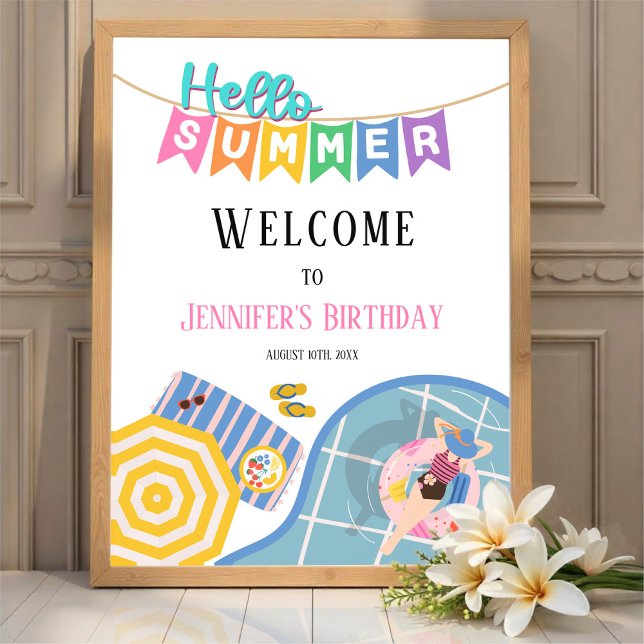 Hello Summer Pool Party Birthday Welcome Sign (Creator Uploaded)