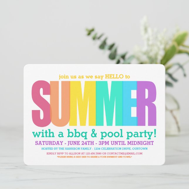 Hello Summer Pool Party Invitation (Standing Front)