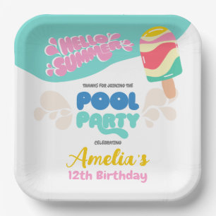 Hello Summer! Pool Party Invitation Paper Plate
