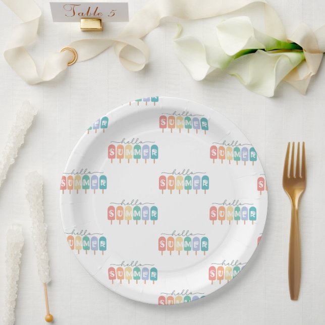 Hello Summer Popsicle Colourful Paper Plate (Wedding)