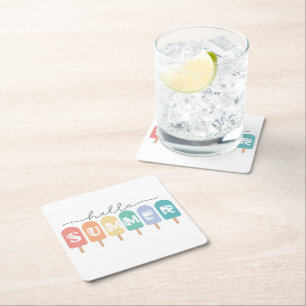 Hello Summer Popsicle Colourful Square Paper Coaster