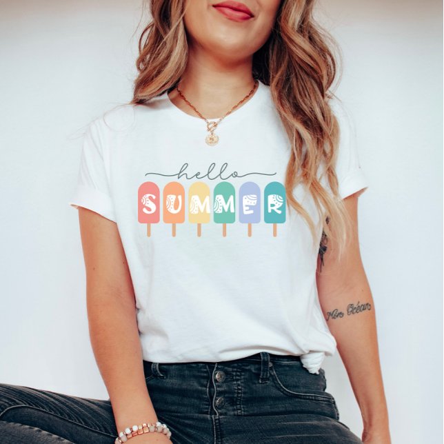 Hello Summer Popsicle Colourful T-Shirt (Creator Uploaded)
