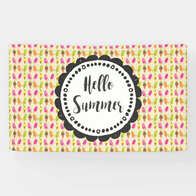 Hello Summer Popsicles and Ice Cream Banner (Horizontal)