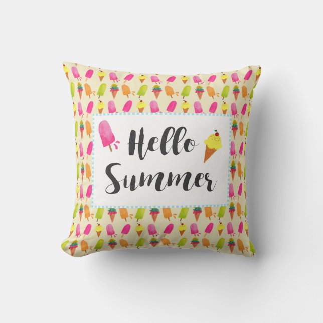 Hello Summer Popsicles and Ice Cream Cushion (Front)